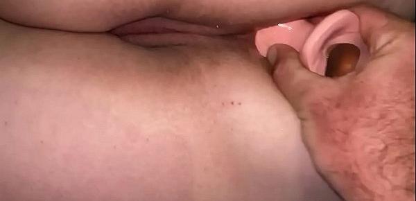  Wife’s arse stretched with huge butt plug